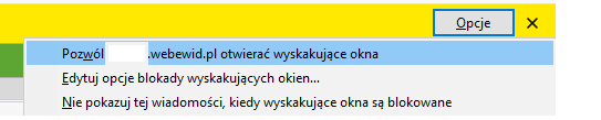 Widok opcji zezwolenia na otwieranie wyskakujących okienek